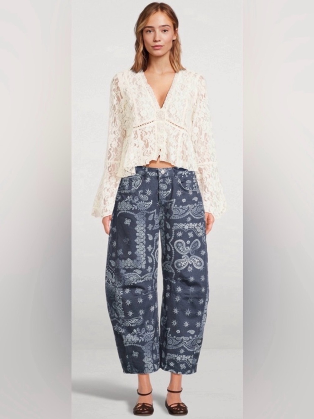 Free People x We The Free Paisley Barrel Jeans Size 28 New